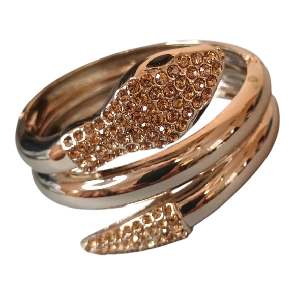 NWOT Gold Rhinestone Snake Wrap Hinged Cuff Bracelet Whimsigoth Costume - Picture 1 of 2